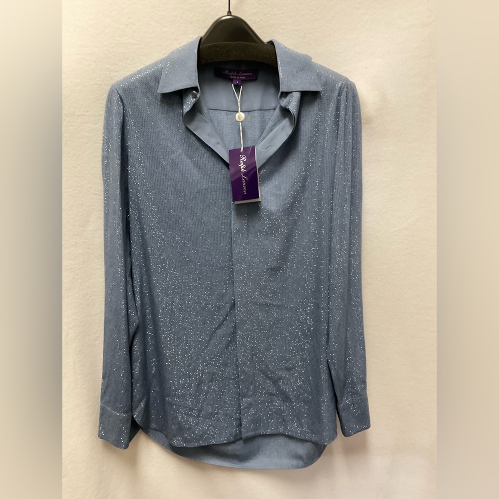 Ralph Lauren Collection "Adrien" Embellished Silk Shirt